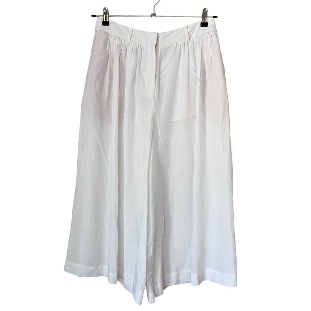 Acler High Rise Linen Blend Flowy Wide Leg Cropped Culotte Pants White Size US 6